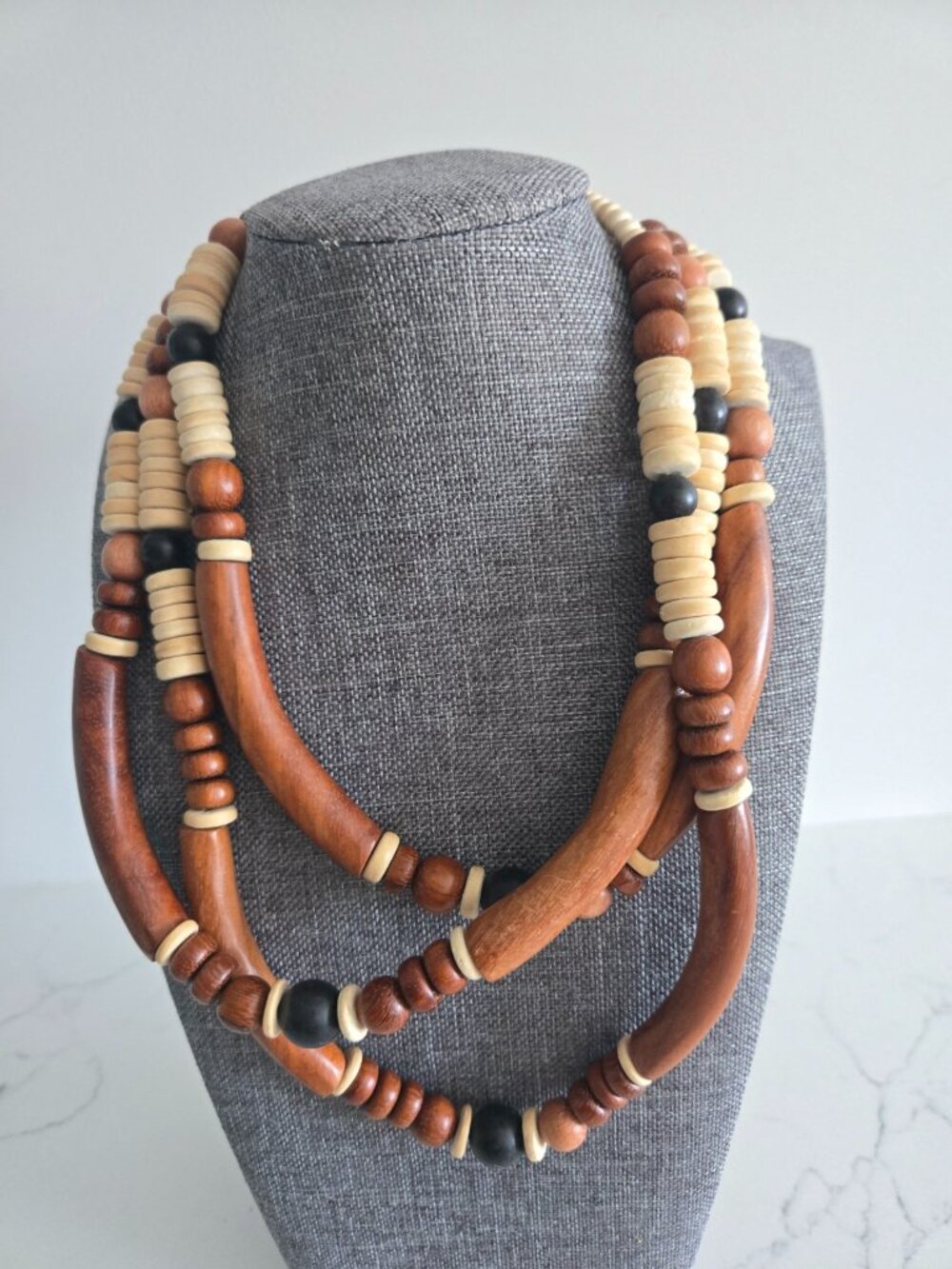 Multi Strand Wooden Beaded Necklace